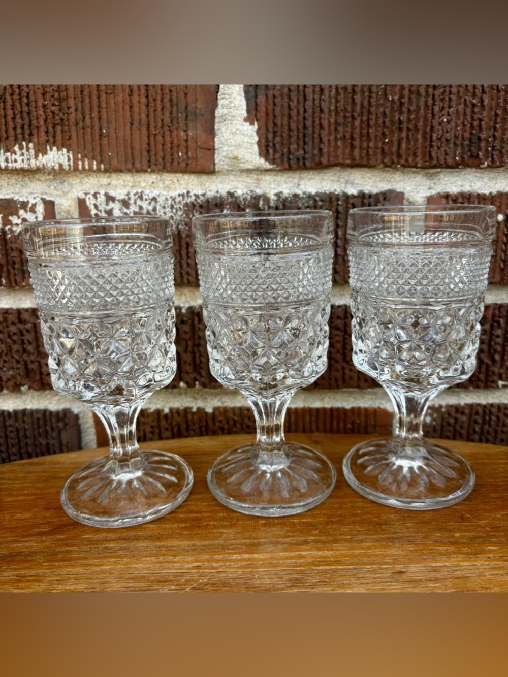 ANCHOR HOCKING glass WEXFORD large WATER GOBLETS clear waffle Set of 3